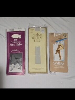 New Golden legs & more lot of 3 (8.5 - 11) off white ivory knee high hosiery #33